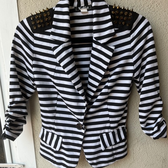 Valia single button jacket B/W stripe blazer - Picture 1 of 13